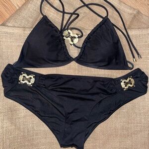 Victoria’s Secret jewel bling bikini black, gold and rhinestones MEDIUM